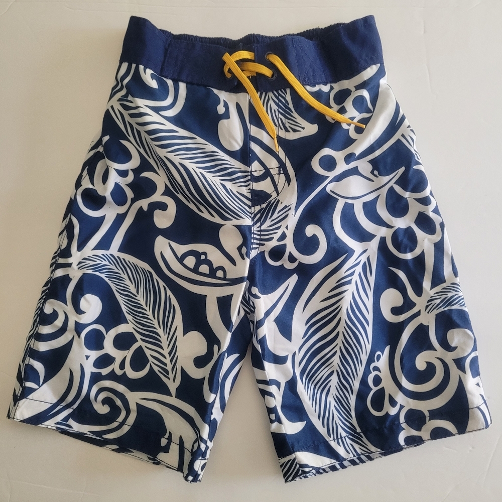 Gymboree Swim Trunk Boys 6 Blue White Tropical Hawaiian Swimsuit